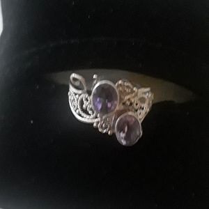 925 Sterling Ring Double Amethyst Stones S 9